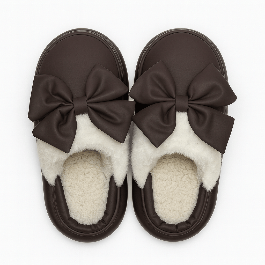 Bow Winter Fluffy Slippers For Women