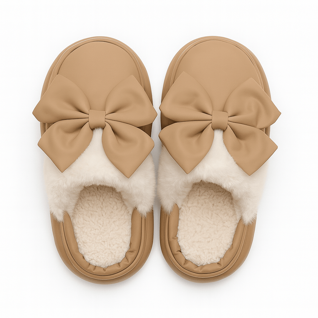 Bow Winter Fluffy Slippers For Women