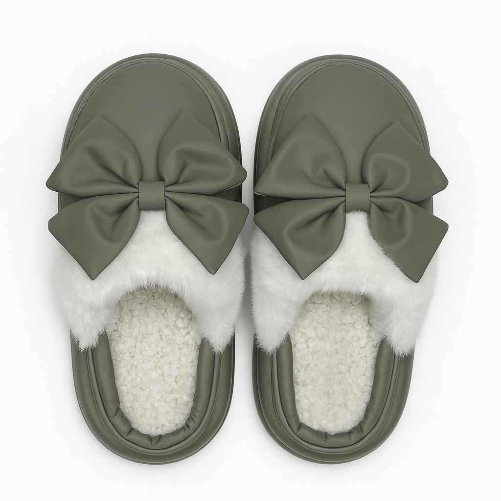 Bow Winter Fluffy Slippers For Women