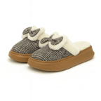 Bow Pattern Winter Fluffy Slippers For Women