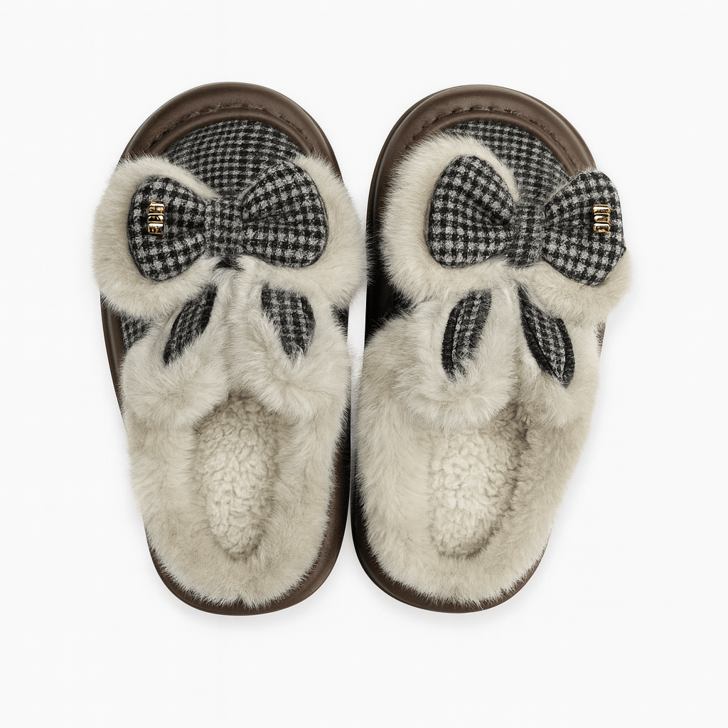 Bow Pattern Winter Fluffy Slippers For Women