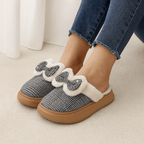 Bow Pattern Winter Fluffy Slippers For Women