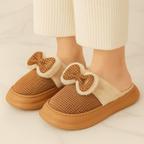 Bow Pattern Winter Fluffy Slippers For Women
