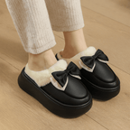 Double Bow Winter Fluffy Slippers For Women
