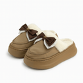 Double Bow Winter Fluffy Slippers For Women