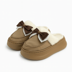 Double Bow Winter Fluffy Slippers For Women