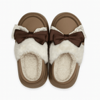 Double Bow Winter Fluffy Slippers For Women