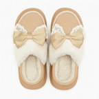 Double Bow Winter Fluffy Slippers For Women