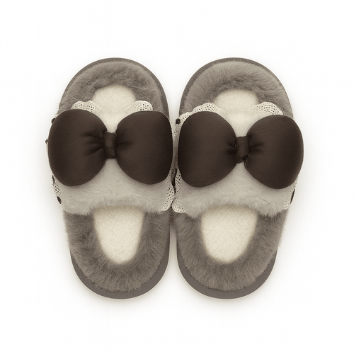 Kids Bow Winter Fluffy Slippers