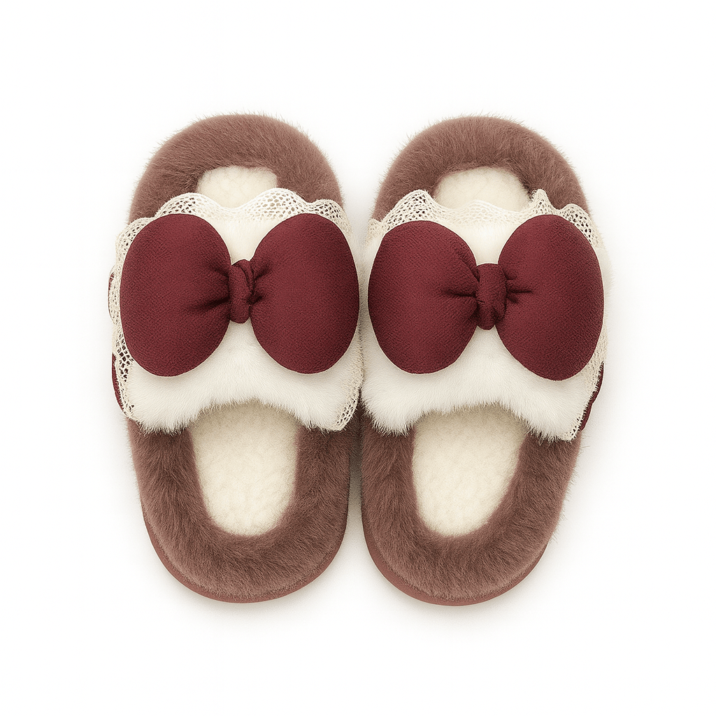 Kids Bow Winter Fluffy Slippers